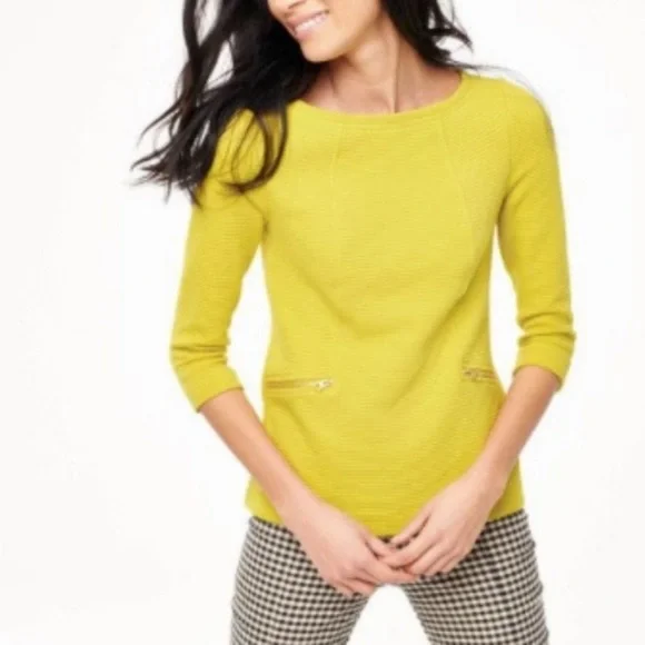 Boden Ottoman Ribbed Zipper Top Off White 3/4 Sleeve Round Neck Size 8 - Picture 6 of 6